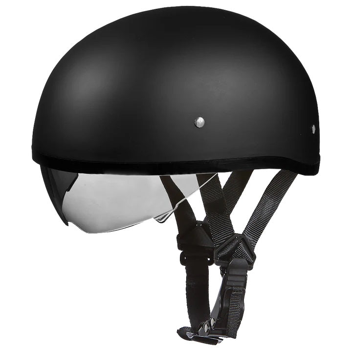 Daytona Helmets :  D.O.T. Daytona Skull Cap W/ Inner Shield- Dull Black - PLUS -- Skull Caps W/ Removable Snap On Visor.